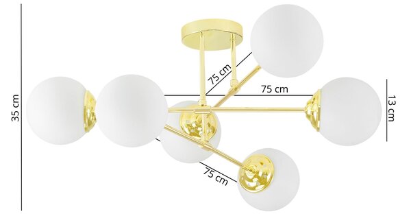 LAMPA WISZĄCA SUFITOWA ŻYRANDOL NOWOCZESNA ZŁOTO KLASYCZNE BIAŁE KULE FINO 6 LED