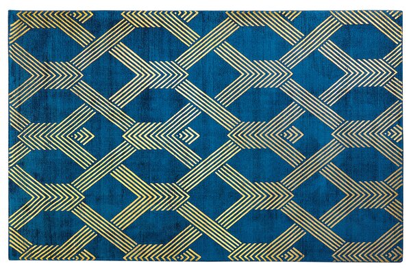 Dywan chodnik wiskozowy 140x200cm geometryczny wzór niebieski złoty Vekse Beliani