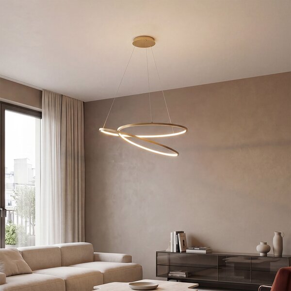 Designerska lampa wisząca złota 72 cm z wbudowanym LED 3-stopniowo ściemnialna - Rowan