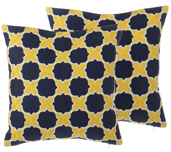 Zestaw 2 poduszek dekoracyjnych z wzorem 45 x 45 cm żółto-niebieski Muscari Beliani