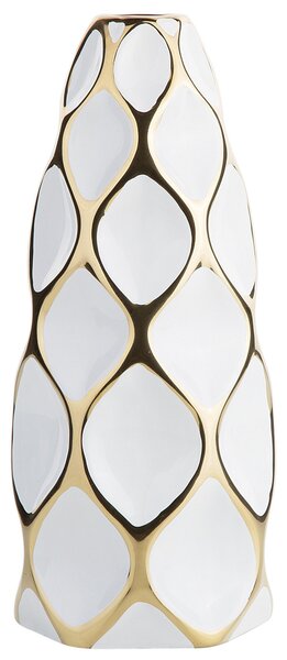 Nowoczesny wazon dekoracyjny z kamionki niski biały ze złotym Avila Beliani