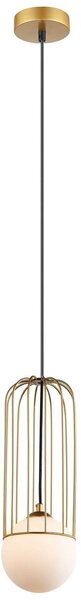 Druciana LAMPA wisząca SIMON MDM-3938/1 GD Italux metalowa OPRAWA drut ZWIS szklana kula ball klatka loft złota - złoty