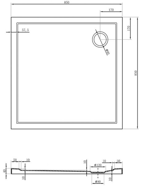 Mexen Flow brodzik kwadratowy slim 85 x 85 cm, czarny mat - 46S708585