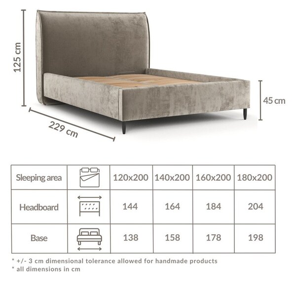 Beżowe tapicerowane łóżko dwuosobowe ze schowkiem i stelażem 180x200 cm Shell – Maison de Rêve