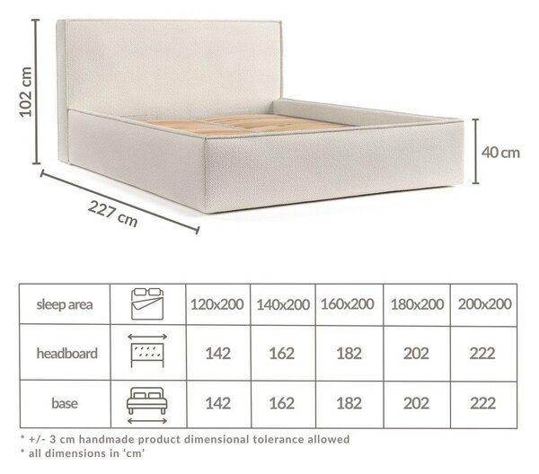 Jasnoszare tapicerowane łóżko dwuosobowe ze schowkiem ze stelażem 180x200 cm Lounge L – Maison de Rêve