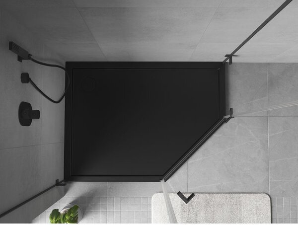 Mexen Flow brodzik pięciokątny slim lewy 100 x 80 cm, czarny mat - 46P708010L