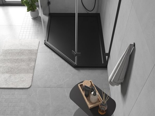 Mexen Flow brodzik pięciokątny slim lewy 100 x 80 cm, czarny mat - 46P708010L