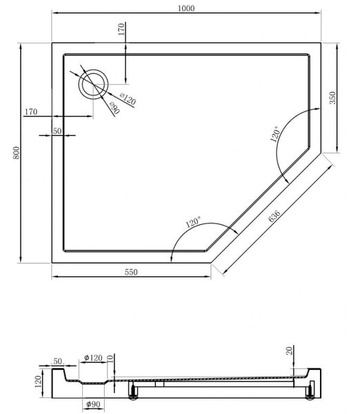 Mexen Flow+ brodzik pięciokątny lewy 100 x 80 cm, biały połysk - 46P108010LH