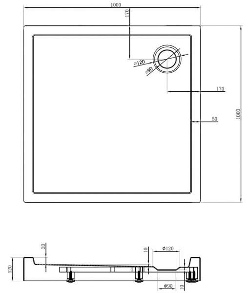 Mexen Flow+ brodzik kwadratowy 100 x 100 cm, czarny mat - 46S701010H