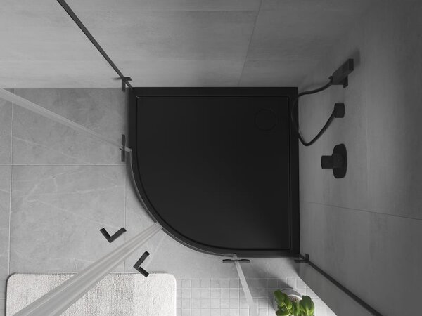 Mexen Flow brodzik półokrągły slim 80 x 80 cm, czarny mat - 46Q708080