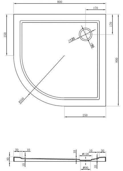 Mexen Flow brodzik półokrągły slim 80 x 80 cm, czarny mat - 46Q708080
