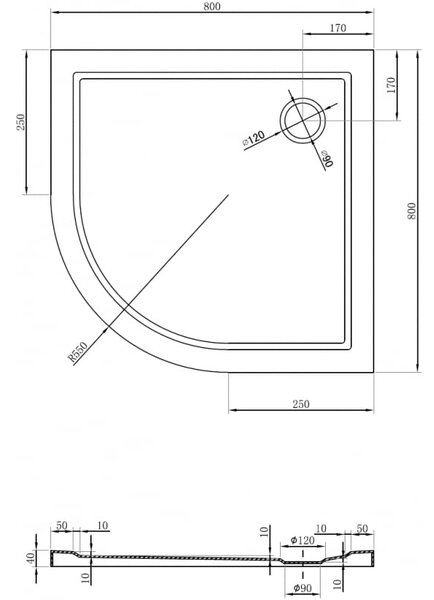 Mexen Flow brodzik półokrągły slim 80 x 80 cm, biały połysk - 46Q108080
