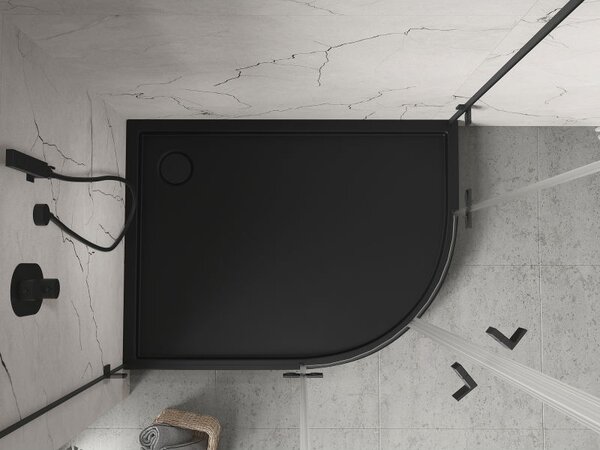 Mexen Flow+ brodzik półokrągły asymetryczny lewy 100 x 80 cm, czarny mat - 46Q708010LH