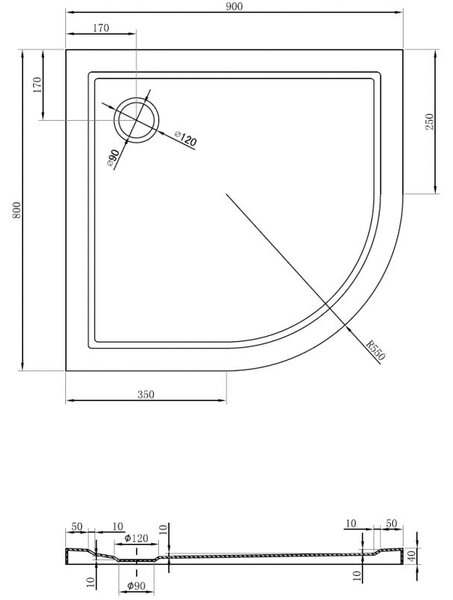Mexen Flow brodzik półokrągły asymetryczny slim lewy 90 x 80 cm, czarny mat - 46Q708090L