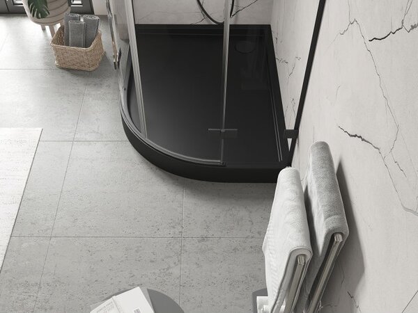 Mexen Flow+ brodzik półokrągły asymetryczny lewy 100 x 80 cm, czarny mat - 46Q708010LH