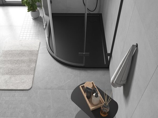 Mexen Flow brodzik półokrągły asymetryczny slim lewy 90 x 80 cm, czarny mat - 46Q708090L