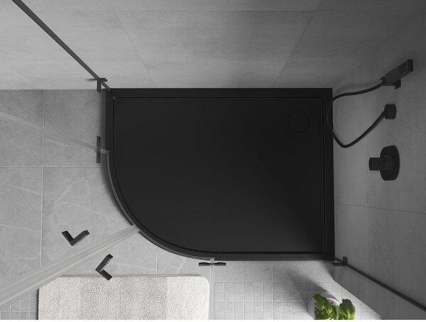 Mexen Flow brodzik półokrągły asymetryczny slim prawy 100 x 90 cm, czarny mat - 46Q709010R