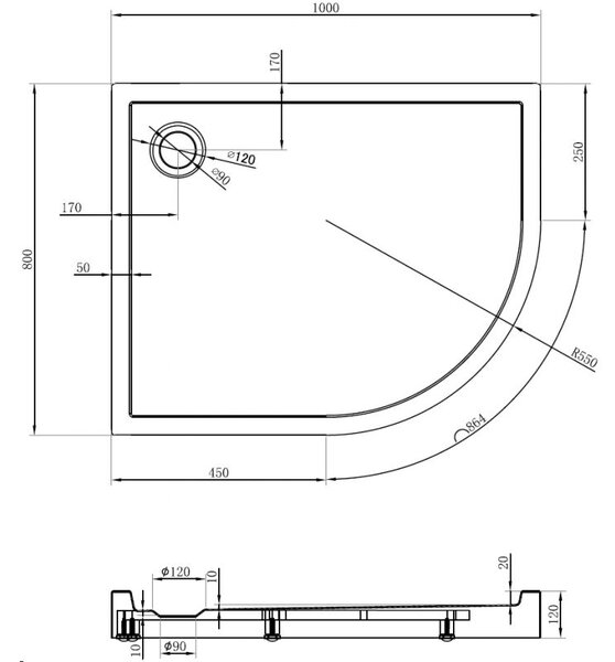 Mexen Flow+ brodzik półokrągły asymetryczny lewy 100 x 80 cm, czarny mat - 46Q708010LH