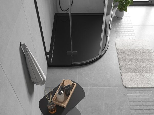 Mexen Flow brodzik półokrągły asymetryczny slim prawy 100 x 90 cm, czarny mat - 46Q709010R