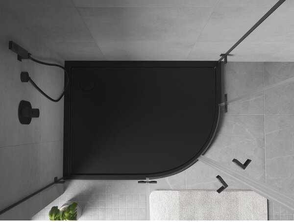 Mexen Flow brodzik półokrągły asymetryczny slim lewy 90 x 80 cm, czarny mat - 46Q708090L