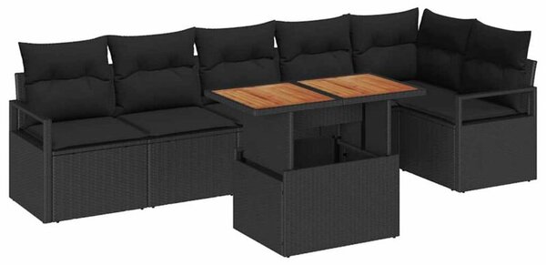 Modułowy zestaw sof ogrodowych z polirattanu - czarny, 6 miejsc, z funkcją przechowywania