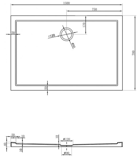 Mexen Flow brodzik prostokątny slim 150 x 70 cm, biały połysk - 46R107015