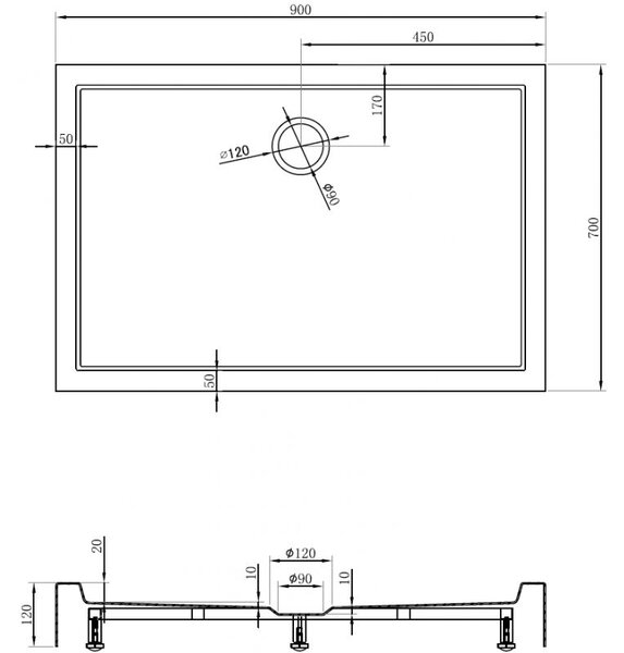 Mexen Flow+ brodzik prostokątny 90 x 70 cm, czarny mat - 46R707090H