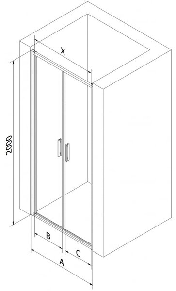 Mexen Exo drzwi prysznicowe podwójne uchylne 70 cm, transparent, czarne - 814-070-000-70-00