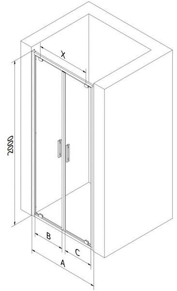 Mexen Exo drzwi prysznicowe podwójne uchylne 70 cm, transparent, czarne - 8182-070-000-70-00