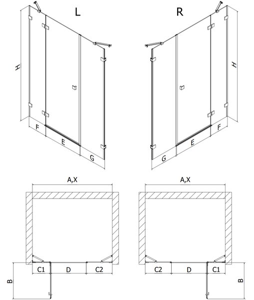 Mexen Lunar drzwi prysznicowe uchylne prawe 140 cm, transparent, złote szczotkowane - 834S-140-050-55-00-P