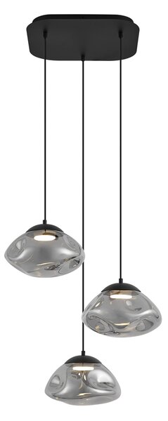 Designerska lampa wisząca czarna z przydymionym szkłem 3-punktowa - Gus