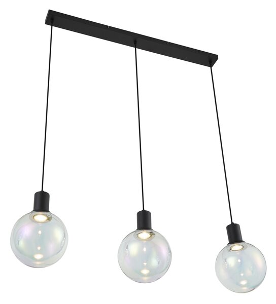 Designerska lampa wisząca czarna z tęczowym szkłem prostokątna 3-źródła światła - Mallon