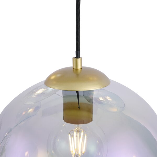 Lampa wisząca Art Deco złota z tęczowym szkłem 7-punktowa - Sandra