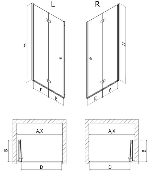 Mexen Mist-F drzwi prysznicowe składane prawe 65 cm, transparent, czarne - 8A6-065-000-70-00-P