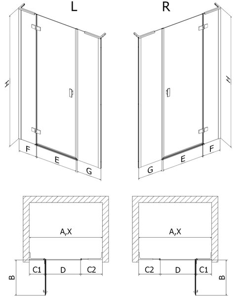 Mexen Mist-H L drzwi prysznicowe uchylne prawe 130 cm, transparent, miedź szczotkowana - 8A5L-130-001-65-00-P