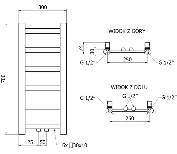 Mexen Bolt grzejnik łazienkowy 700 x 300 mm, 141 W, biały - W126-0700-300-00-20