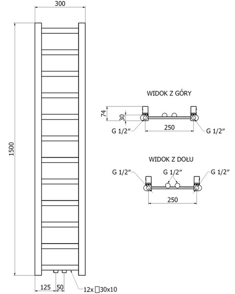 Mexen Bolt grzejnik łazienkowy 1500 x 300 mm, 295 W, biały - W126-1500-300-00-20