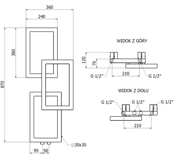 Mexen Grid grzejnik łazienkowy dekoracyjny 870 x 360 mm, 209 W, czarny - W215-0870-360-00-70