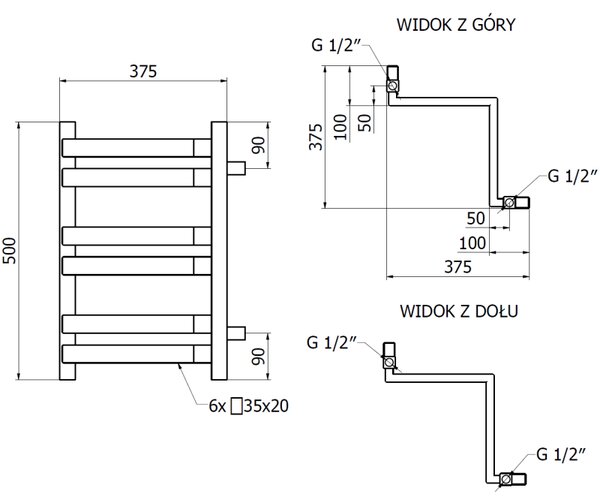Mexen Loop grzejnik łazienkowy narożny 500 x 375 mm, 253 W, biały - W129-0500-350-00-20