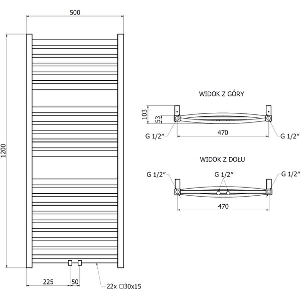 Mexen Zing grzejnik łazienkowy 1200 x 500 mm, 513 W, czarny - W128-1200-500-00-70