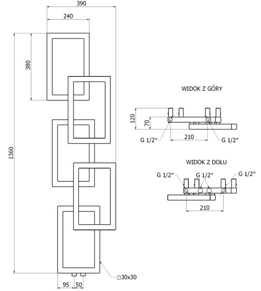 Mexen Grid grzejnik łazienkowy dekoracyjny 1360 x 390 mm, 349 W, czarny - W215-1360-390-00-70