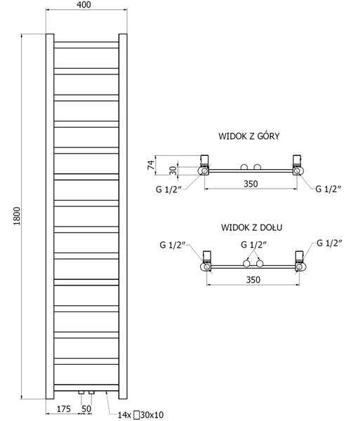 Mexen Bolt grzejnik łazienkowy 1800 x 400 mm, 406 W, biały - W126-1800-400-00-20