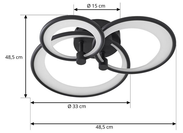 Lampa sufitowa LED Sorma Lindby, możliwość ściemniania, czarny, salon / jadalnia, metal, nowoczesny