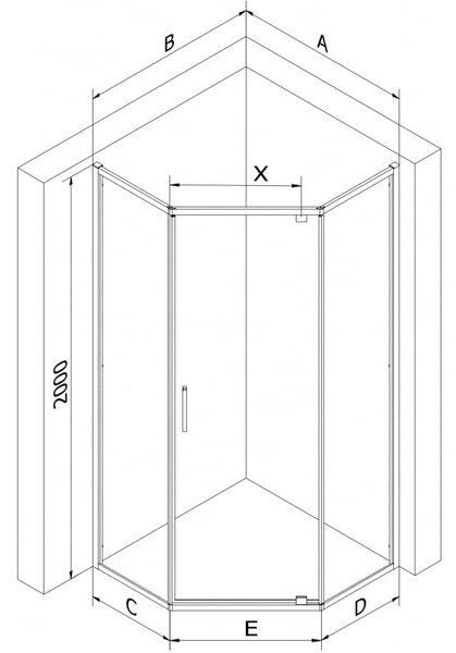 Mexen Exo kabina prysznicowa pięciokątna uchylna 90 x 90 cm, transparent, czarna - 812-090-090-70-00