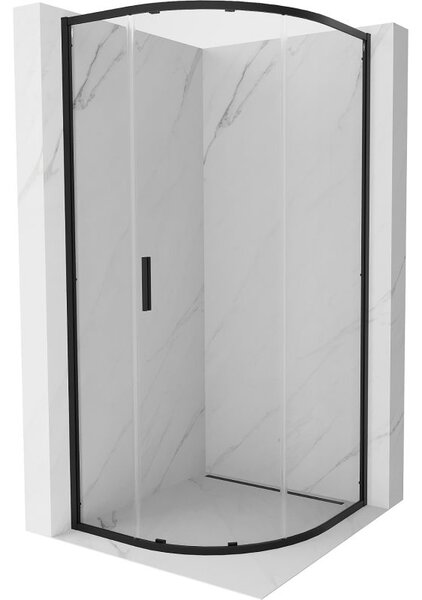 Mexen Exo kabina prysznicowa półokrągła rozsuwana 80 x 80 cm, transparent, czarna - 8131-080-080-70-00