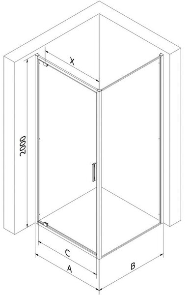 Mexen Exo kabina prysznicowa uchylna 80 x 80 cm, transparent, czarna - 8181-080-080-70-00