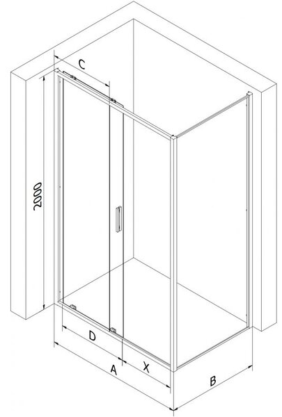 Mexen Exo kabina prysznicowa rozsuwana 90 x 75 cm, transparent, czarna - 8151-090-075-70-00