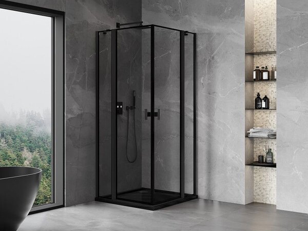 Mexen Mist Duo kabina prysznicowa uchylna 85 x 85 cm, czarna ramka, czarna - 8A4-085L-085P-70-70