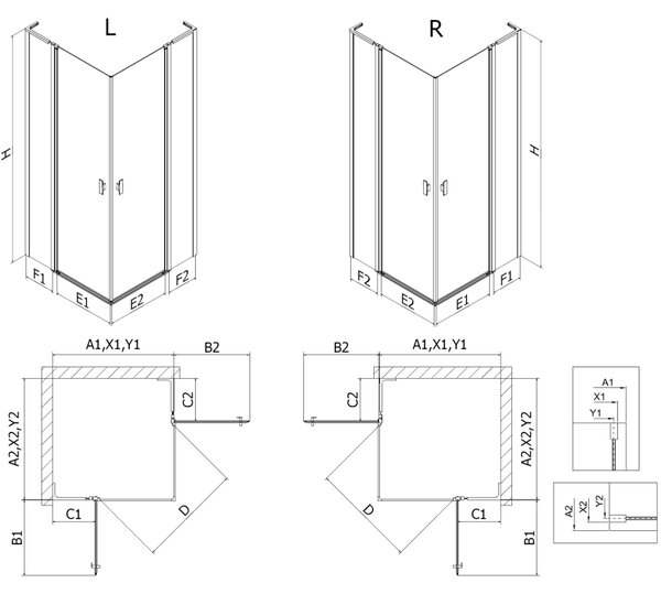Mexen Mist L Duo kabina prysznicowa uchylna 120 x 120 cm, czarna kratka, czarna - 8A4L-120L-120P-70-77