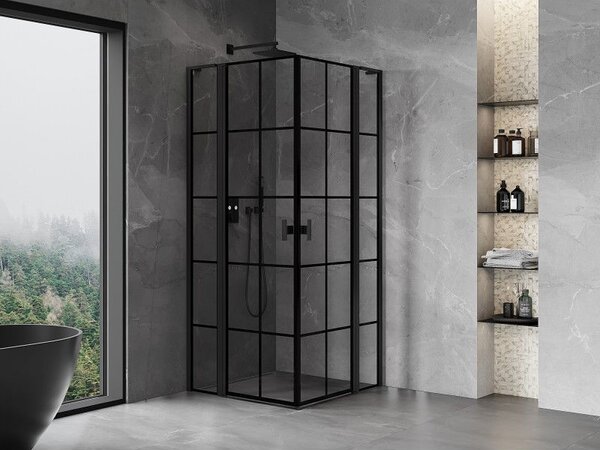 Mexen Mist L Duo kabina prysznicowa uchylna 120 x 120 cm, czarna kratka, czarna - 8A4L-120L-120P-70-77